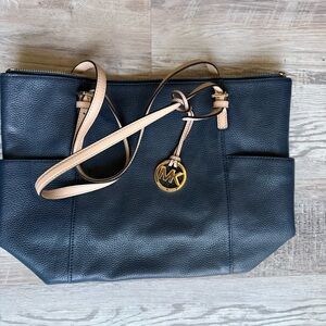 Michael Kors Navy Leather Tote Bag